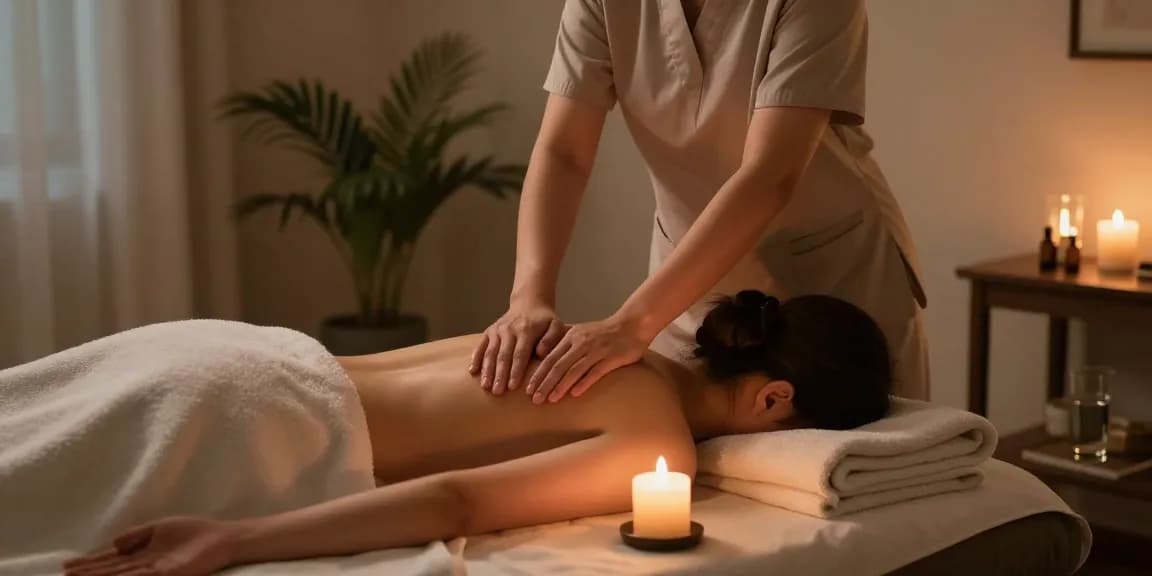 일산출장안마에서 제공하는 아늑한 홈 마사지 서비스 장면으로, 편안한 환경에서 고객이 마사지 받고 있는 모습.