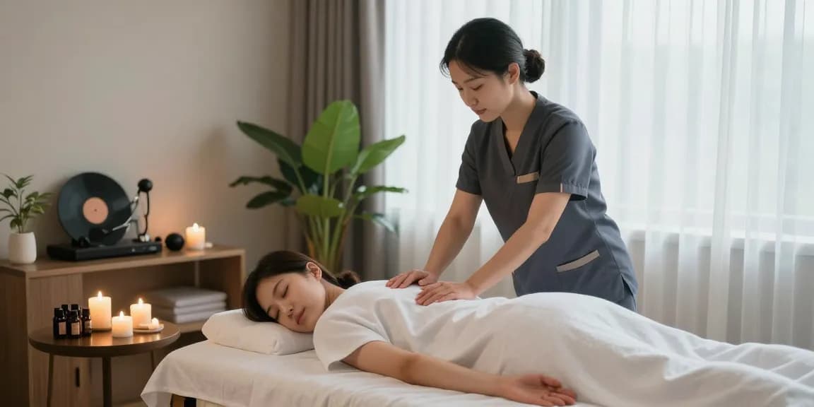 인천출장마사지 전문 관리사가 고객에게 편안한 마사지를 제공하는 모습