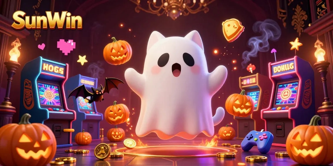 Engage with SunWin's thrilling atmosphere featuring a ghost cat at a haunted casino.