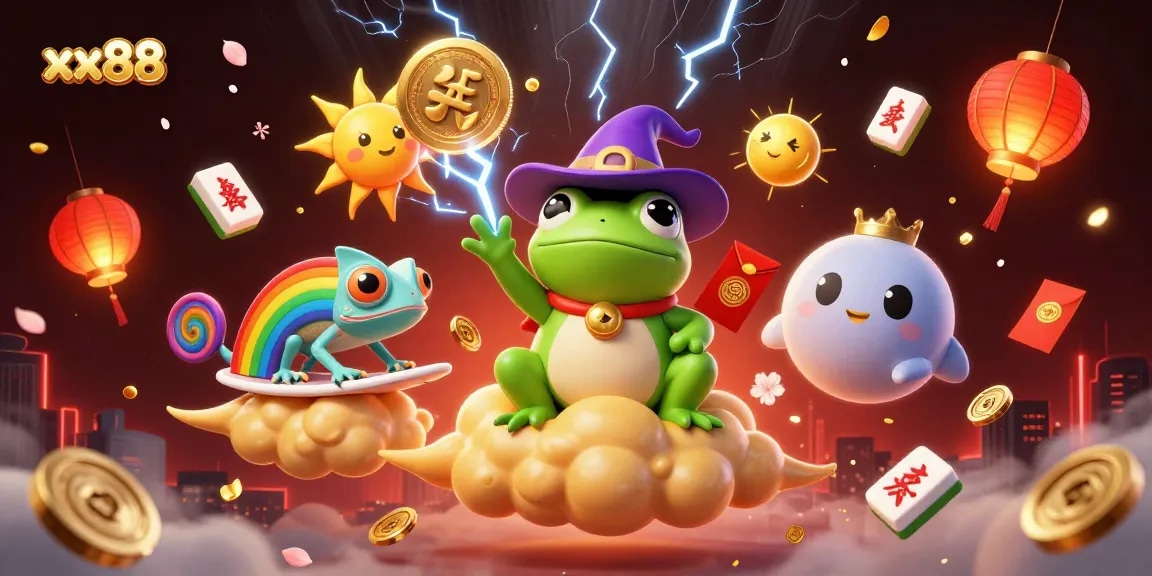 Experience the thrill of xx88 through a magical storm of golden coins and gaming elements in this vibrant illustration.