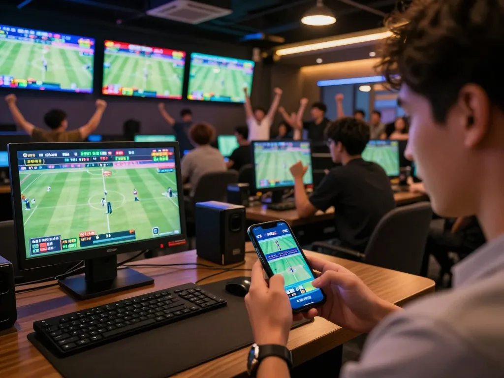 Placing bets on tr88 com during live sports events, highlighting the excitement of online gambling.