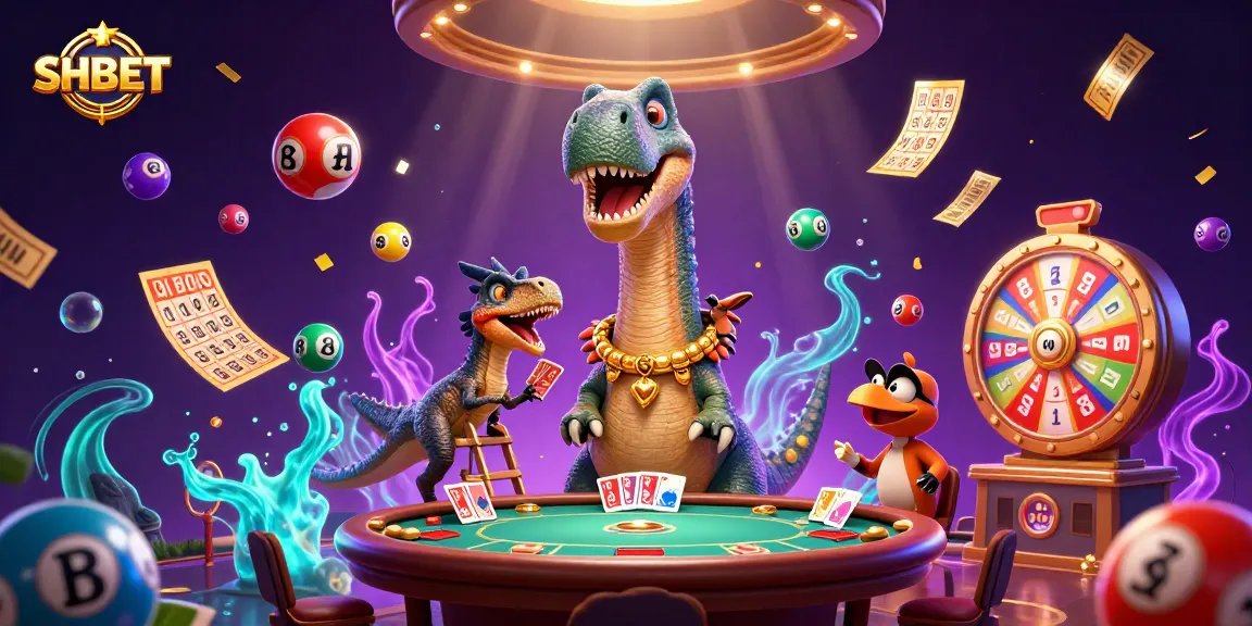 Experience thrilling SHBET action featuring giant characters in a vibrant casino scene.