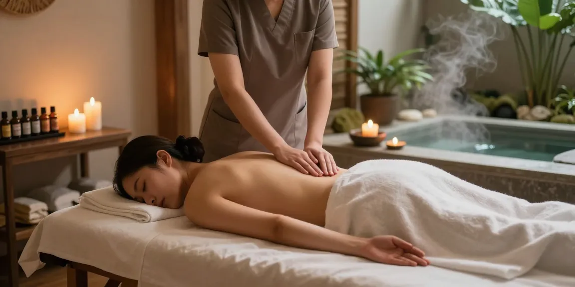 Massage therapy session featuring 출장마사지, with therapist in calming spa environment.