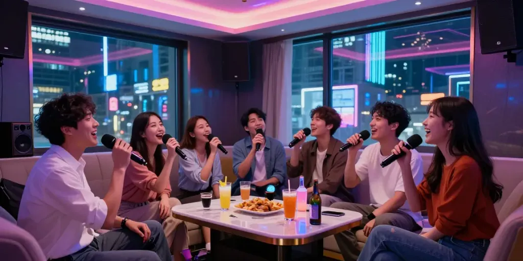 강남도파민 가라오케에서 친구들과 즐거운 시간을 보내는 모습