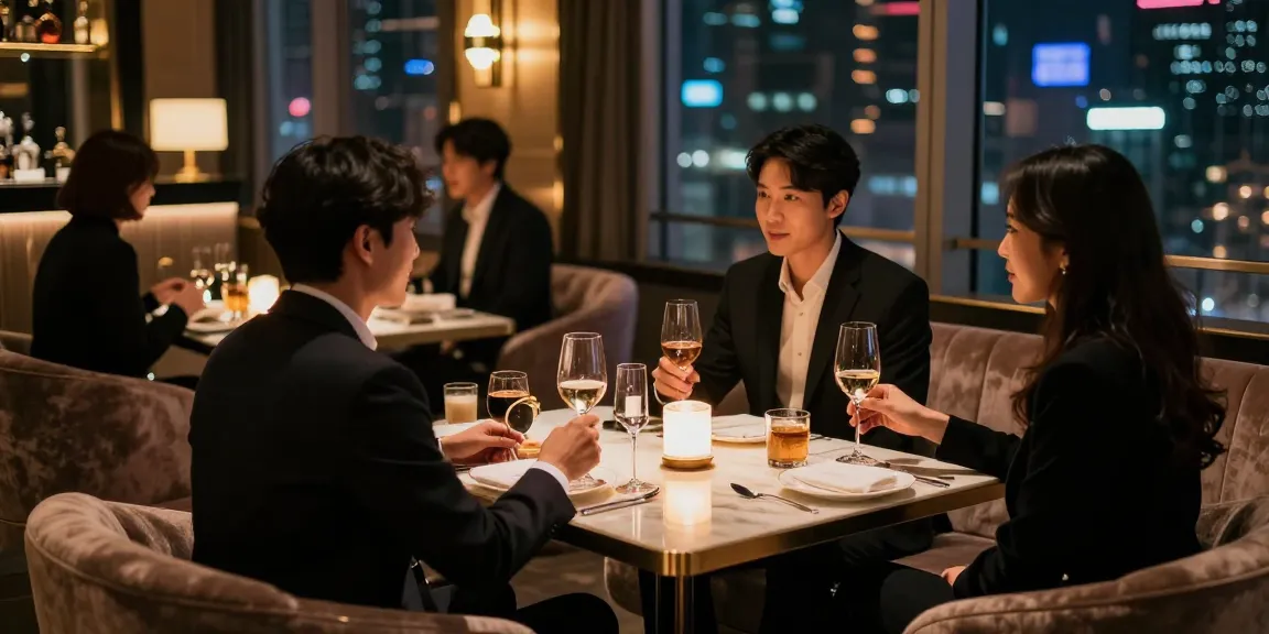 강남 쩜오에서 고급스러운 분위기 속에 대화하며 즐기는 사람들