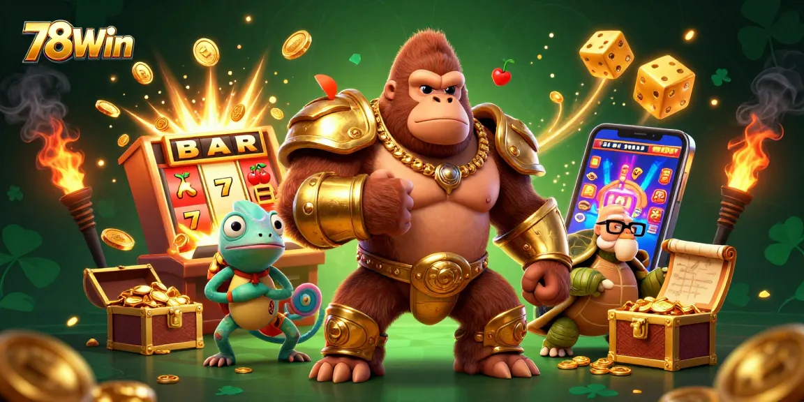 Engage in thrilling gaming adventures at 78Win with vibrant characters in a dynamic casino setting.