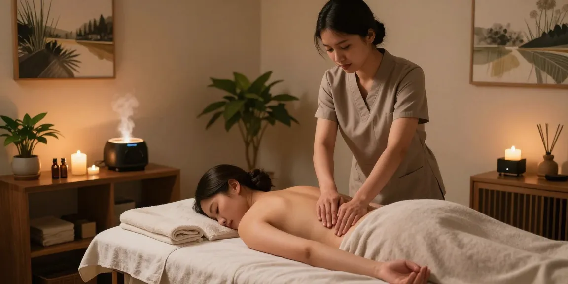 일산출장마사지 전문 마사지 치료사와 고객이 편안한 마사지 공간에서 세심한 치료를 받고 있는 모습