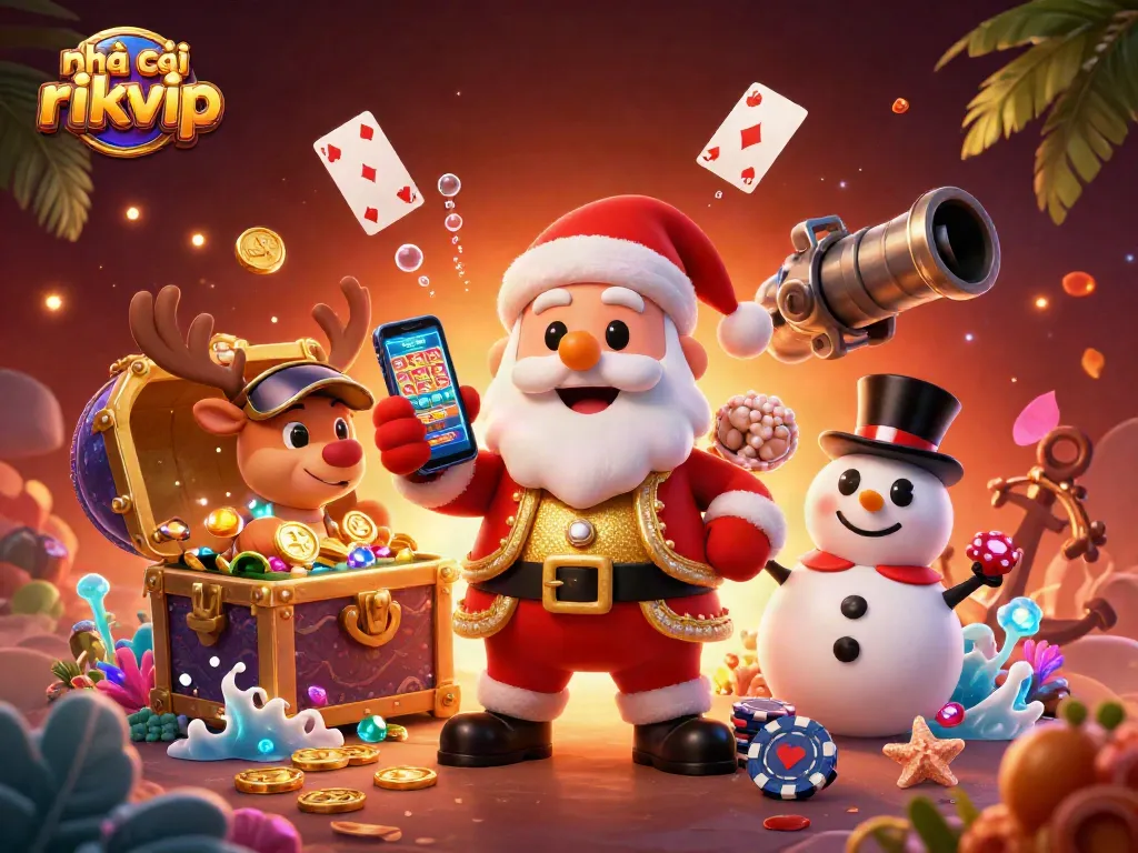 Experience the thrill with nhà cái rikvip featuring jackpot slots in a festive casino scene.