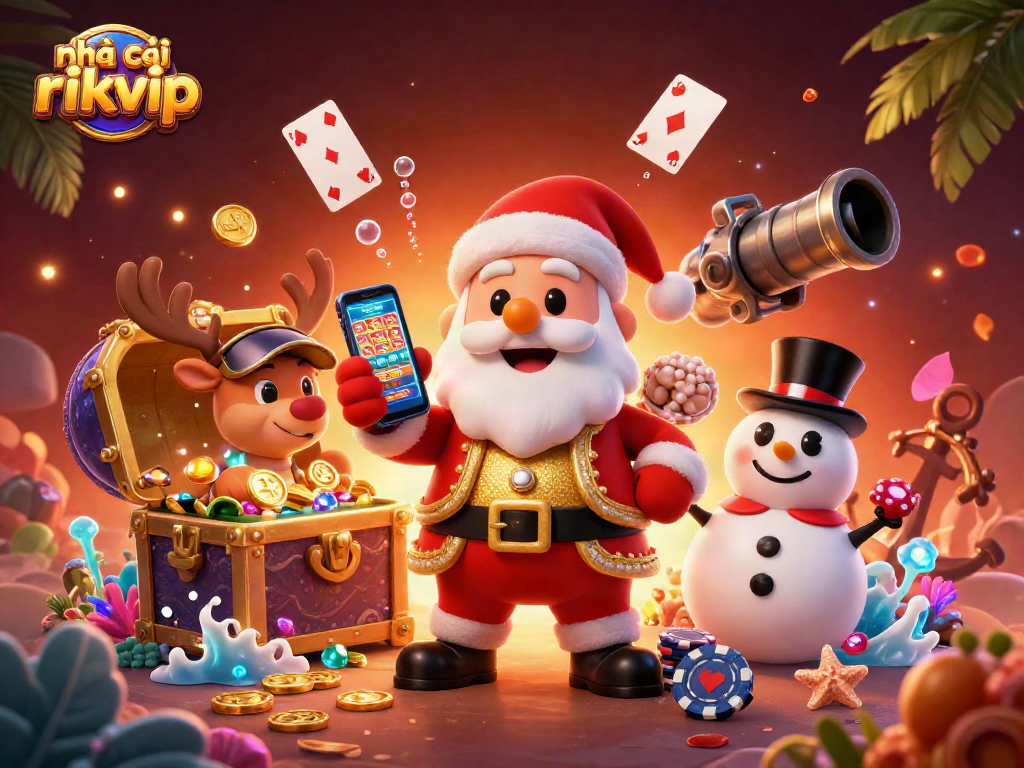 Experience the thrill with nhà cái rikvip featuring jackpot slots in a festive casino scene.