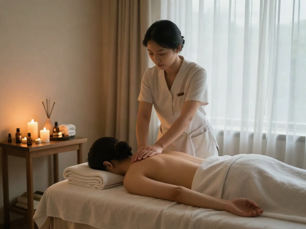 Calming 부천출장안마 massage scene with soothing ambiance and professional service.