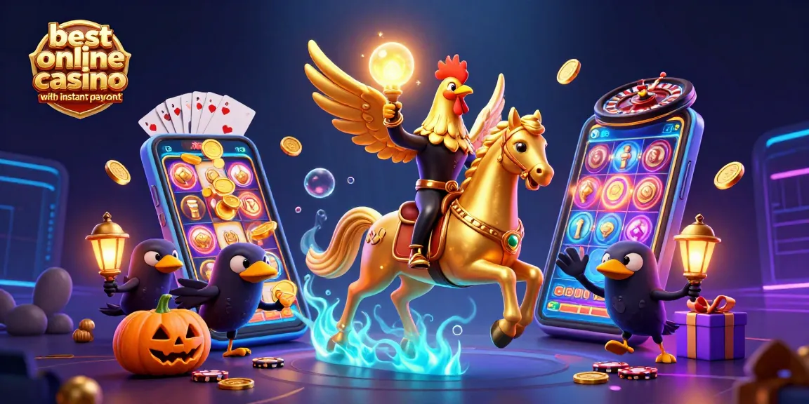 Play the best online casino with instant payout featuring golden rooster and vibrant casino elements.