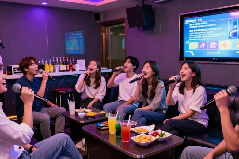 인천쓰리노에서 친구들과 함께 노래를 부르며 즐거운 시간을 보내는 모습