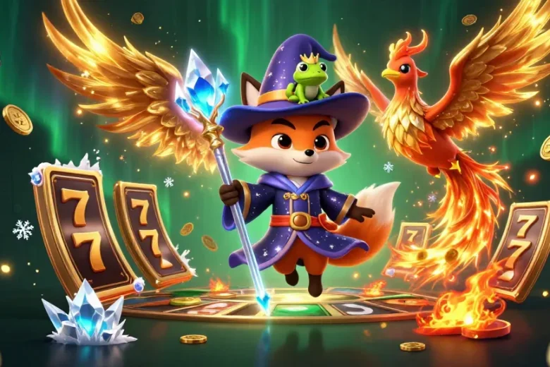 Engage with link C168's exciting slots and jackpots, shown in a vivid cartoon scene with magical characters.