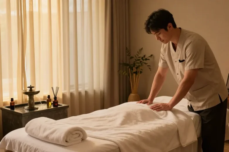 부산마사지 전문 스파에서 편안한 마사지 환경을 보여주는 장면